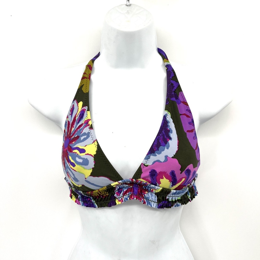 y2k vintage Lucky Brand Purple tropical floral print tie bikini top M